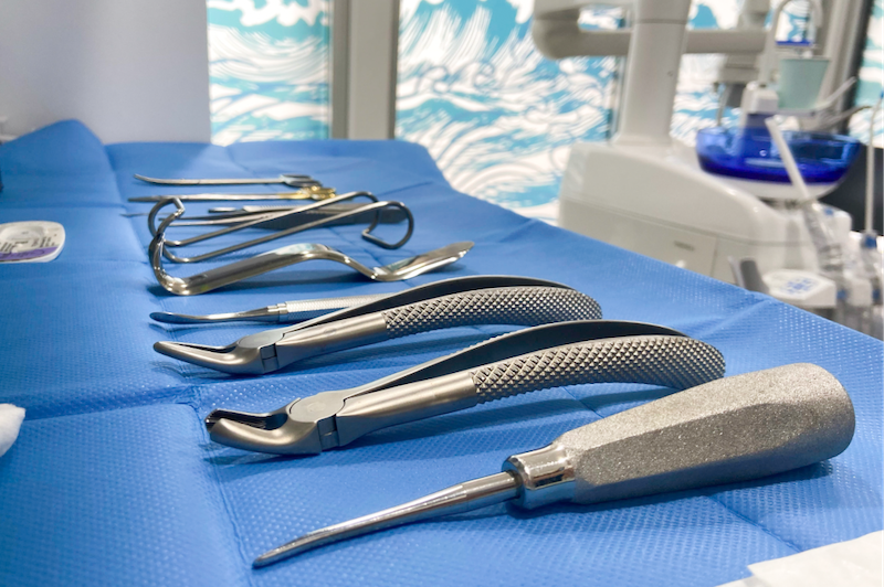 Sterile instruments ready for a surgical procedure in the rooms of White Dental Co.