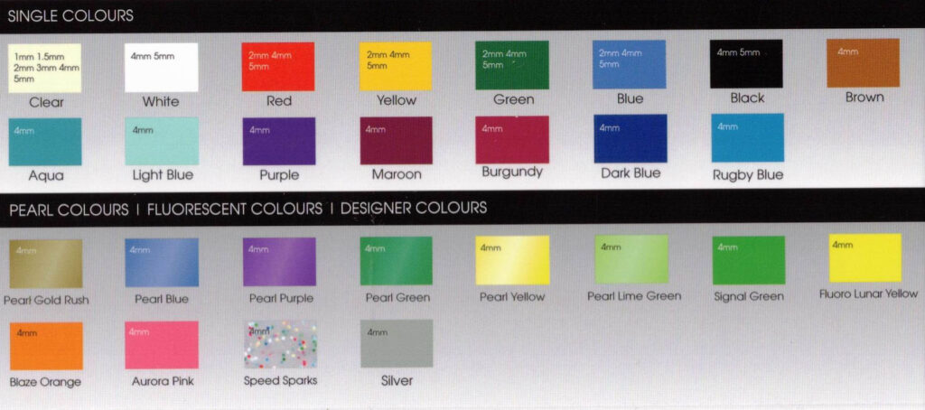 A chart showing our range of 27 mouthguard colours